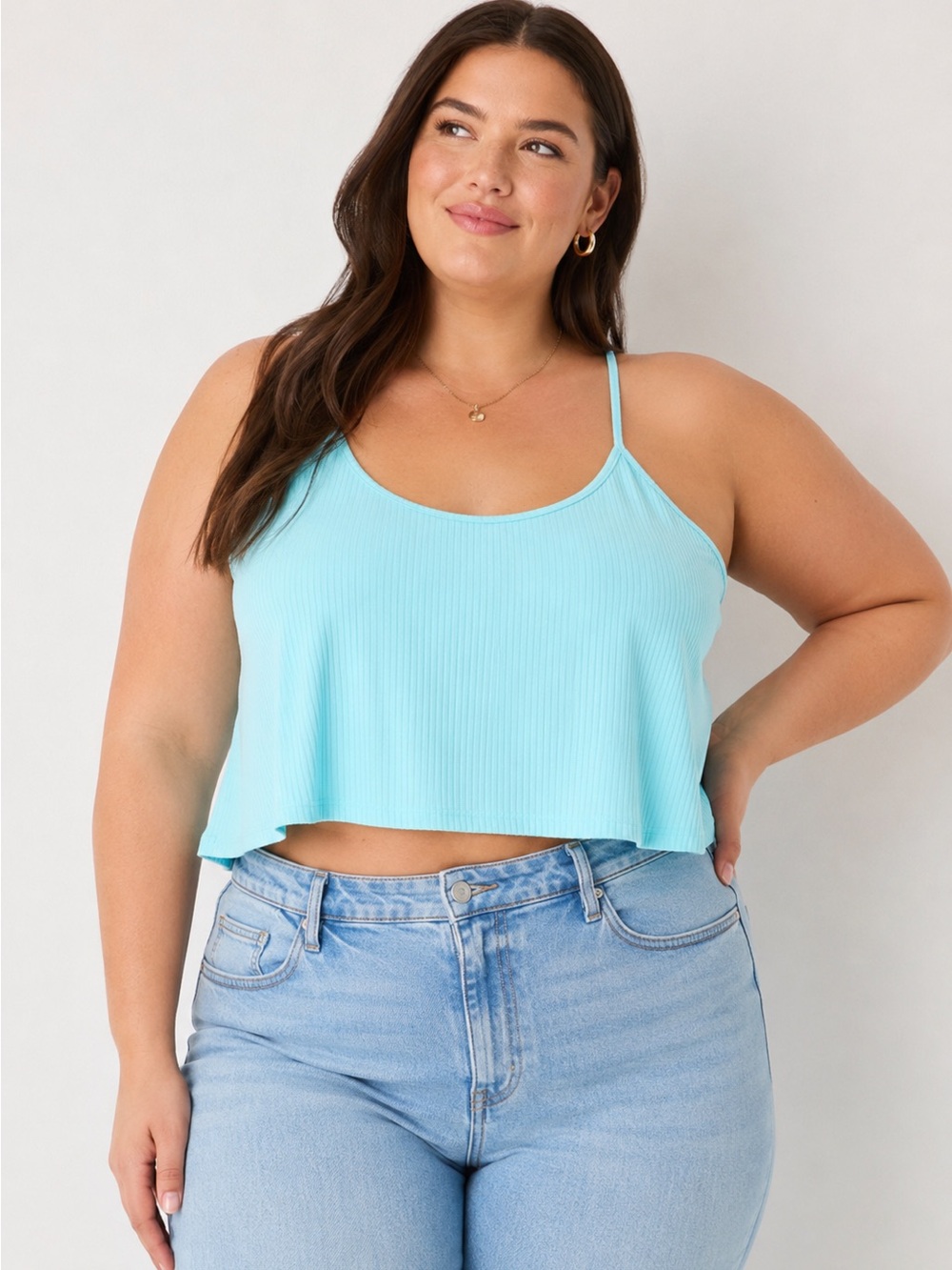 NWT BP. Ribbed Aqua Blue Cropped Cami Tank Top Plus Size 1X